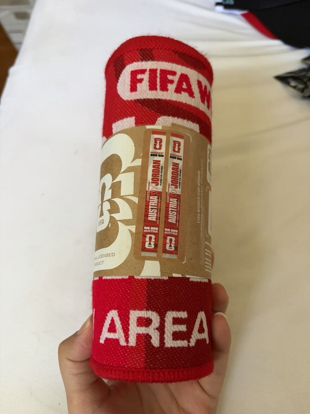 FIFA World Cup 2026 Official Licensed Austria vs Jordan Red/White Soccer Scarf